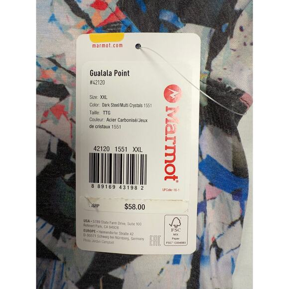 Marmot Mens T Shirt Gualala Point Size XXL Dark Gray Crystals Print - Picture 9 of 11